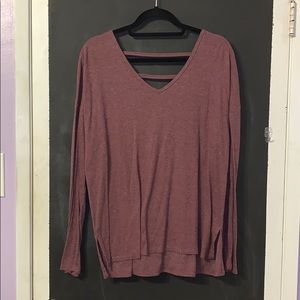 Heathered Maroon Cut-out Long-sleeve Shirt